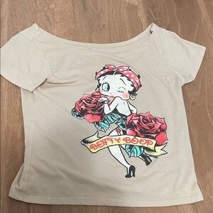 Beige Betty Boop Graphic Short Sleeve Tee